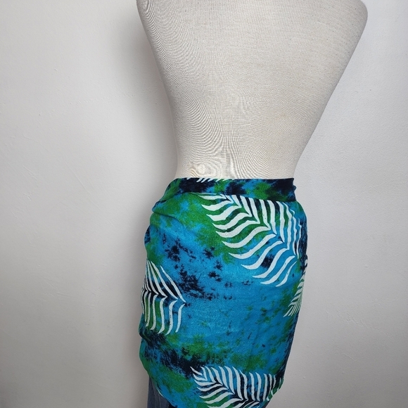 Plam Print Blue & Turquoise Cover Up - Picture 4 of 5